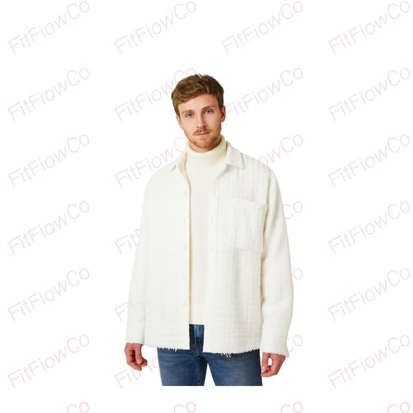 Forever 21 Other - 🖤CM⚡ Forever21 Men White Bouclé Textured Shirt Jacket Size L HolidayPreowned